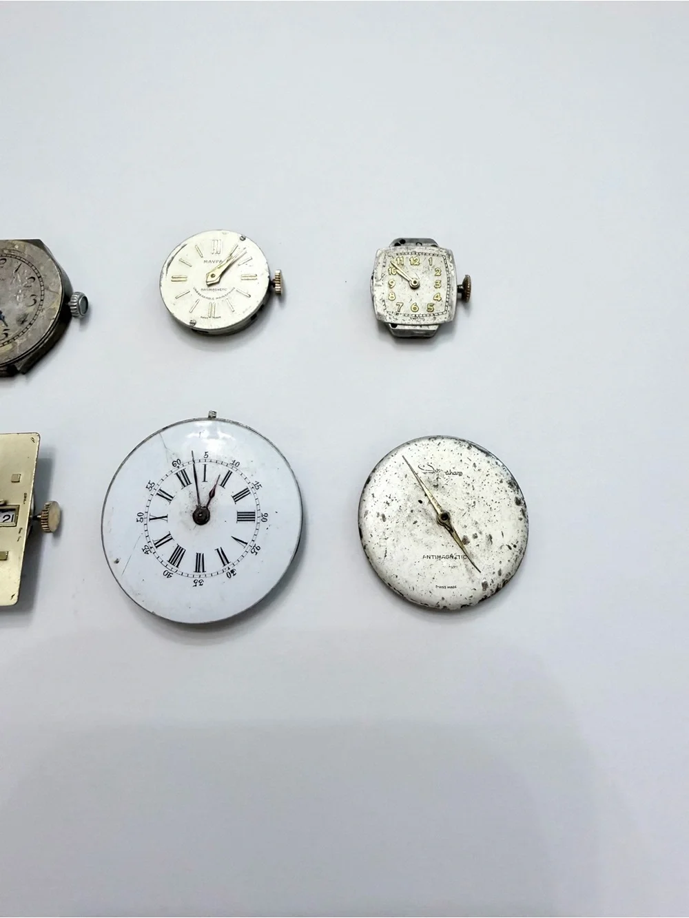 Vintage Watch Parts Lot Movement & Dials Watchmaker Repair Elgin, Rollatron
